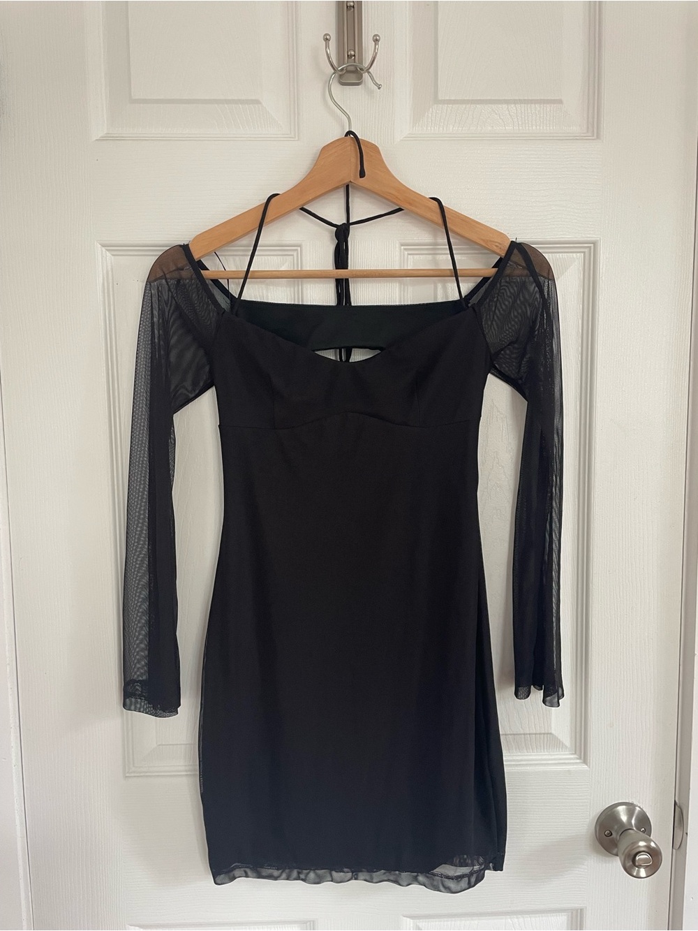 Princess Polly Black Off-Shoulder Mesh Sleeve Bodycon Dress